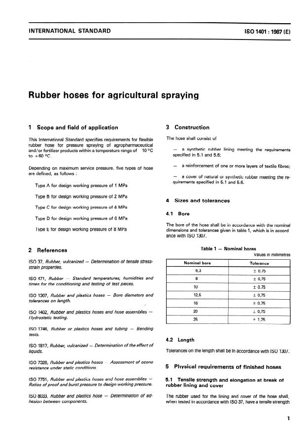 ISO 1401:1987 - Rubber hoses for agricultural spraying