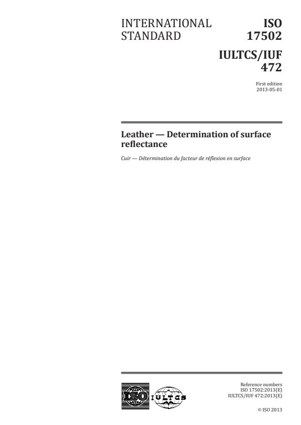 ISO 17502:2013 - Leather -- Determination of surface reflectance