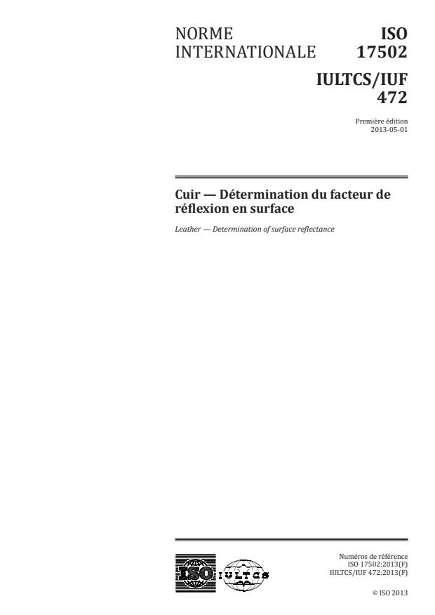 ISO 17502:2013 - Cuir -- Détermination du facteur de réflexion en surface
