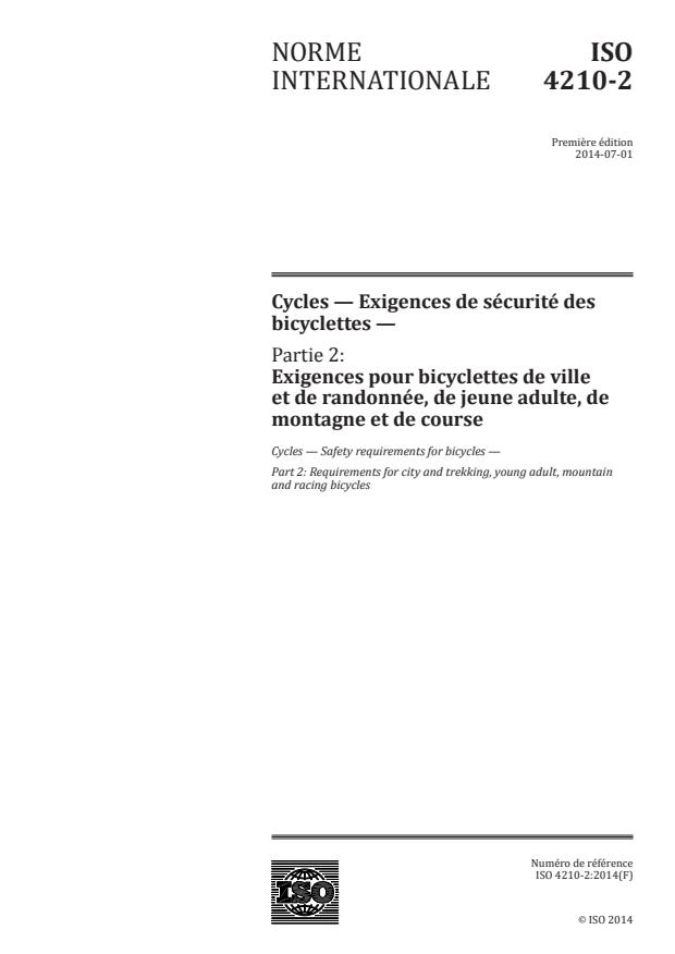 ISO 4210-2:2014 - Cycles -- Exigences de sécurité des bicyclettes