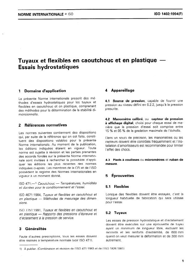 ISO 1402:1994 - Tuyaux et flexibles en caoutchouc et en plastique -- Essais hydrostatiques