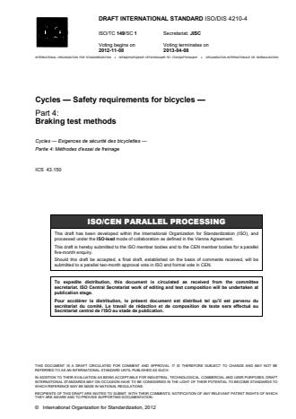 ISO 4210-4:2014 - Cycles -- Safety requirements for bicycles