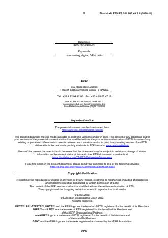 SIST ES 201 980 V4.2.1:2021 ETSI ES 201 980 V4.2.1 (2020-11) - Digital Radio Mondiale (DRM); System Specification - Page 2 preview