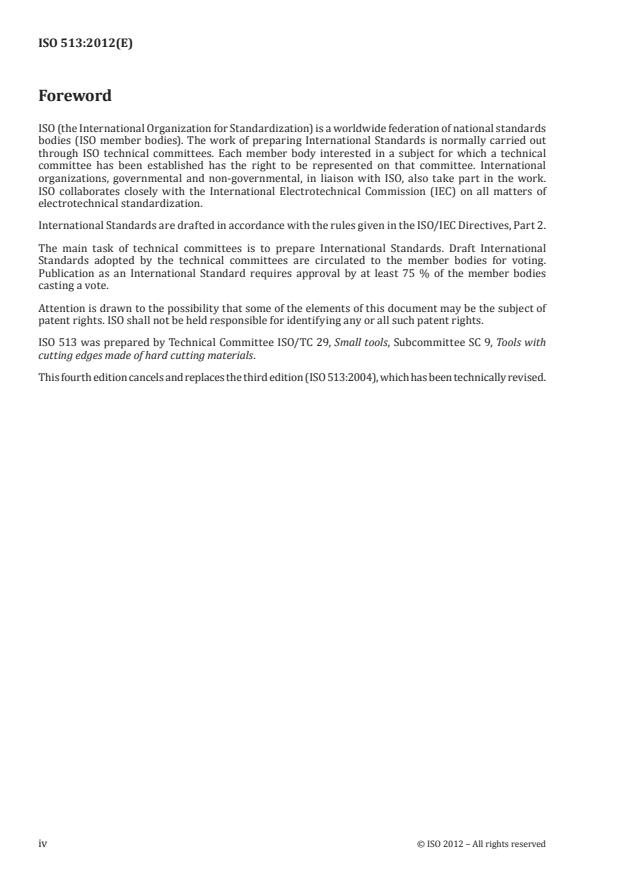 ISO 513:2012 ISO 513:2012 - Classification and application of hard cutting materials for metal removal with defined cutting edges -- Designation of the main groups and groups of application - Page 4 preview