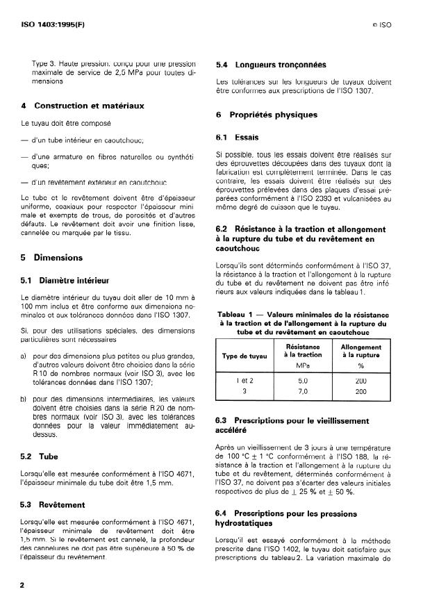 ISO 1403:1995 ISO 1403:1995 - Tuyaux en caoutchouc a armature textile d'usage général pour l'eau -- Spécifications - Page 4 preview