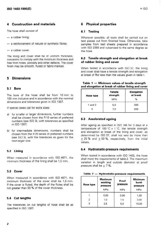 ISO 1403:1995 ISO 1403:1995 - Rubber hoses, textile-reinforced, for general-purpose water applications -- Specification - Page 4 preview