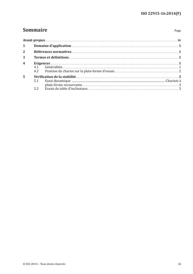 ISO 22915-16:2014 - Chariots de manutention -- Vérification de la stabilité
