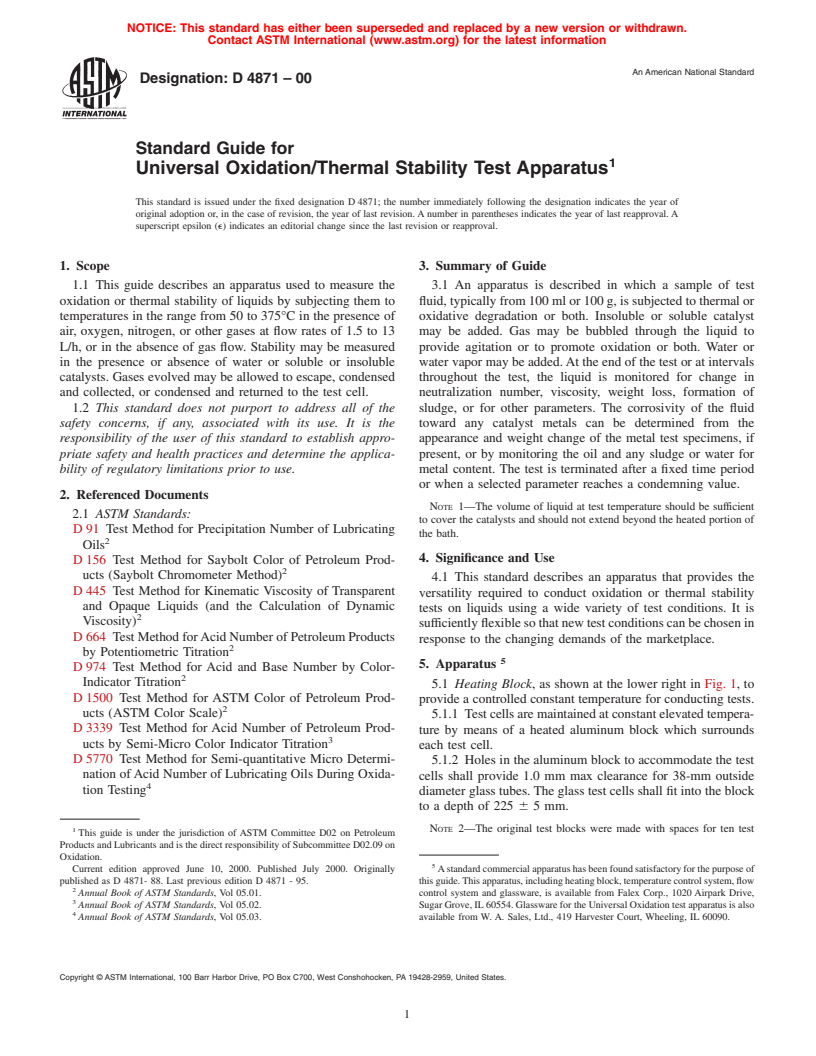 ASTM D4871-00 - Standard Guide for Universal Oxidation/Thermal Stability Test Apparatus