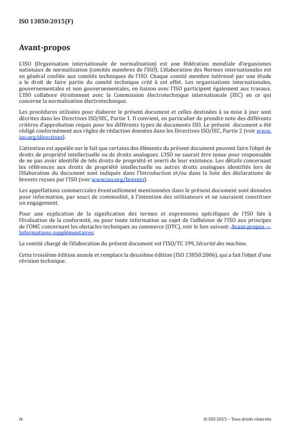 ISO 13850:2015 ISO 13850:2015 - Sécurité des machines -- Fonction d'arret d'urgence -- Principes de conception - Page 4 preview