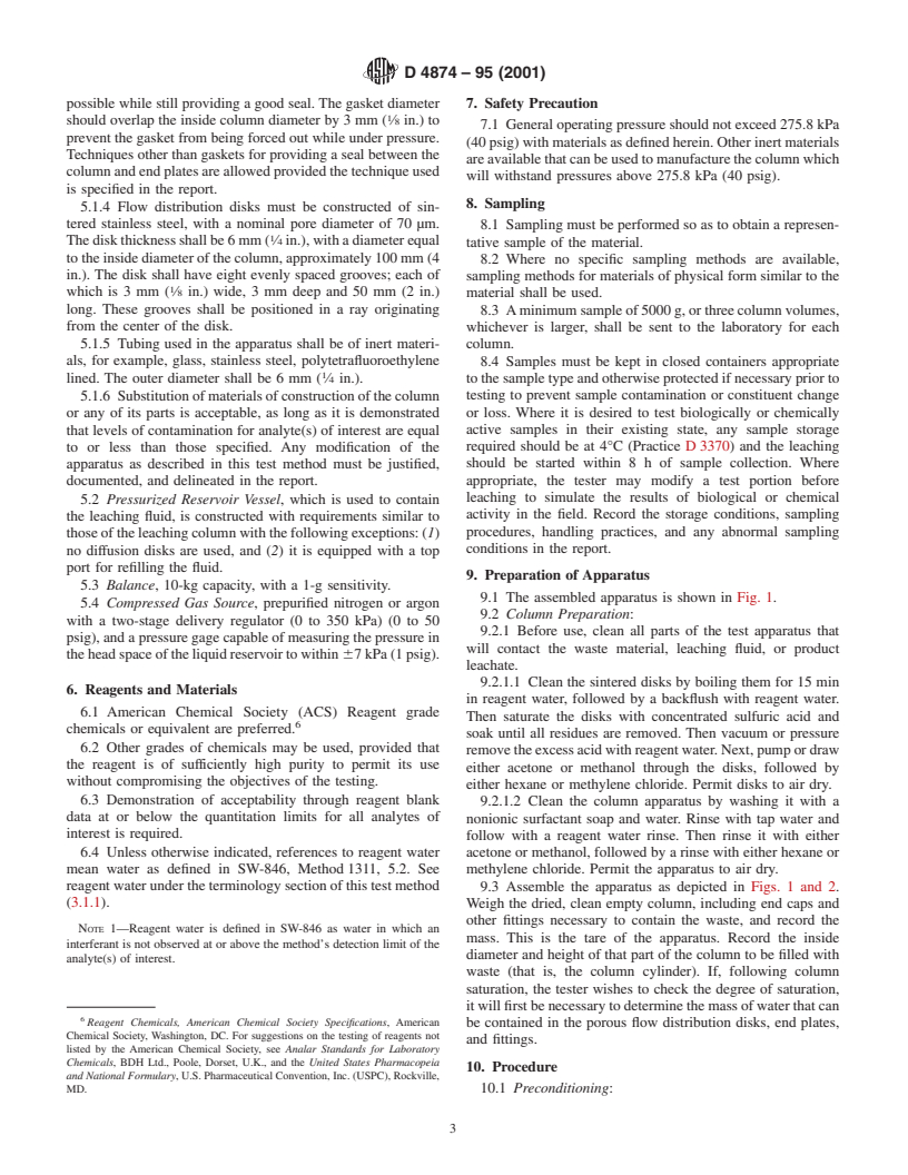 ASTM D4874-95(2001) - Standard Test Method for Leaching Solid Material in a Column Apparatus