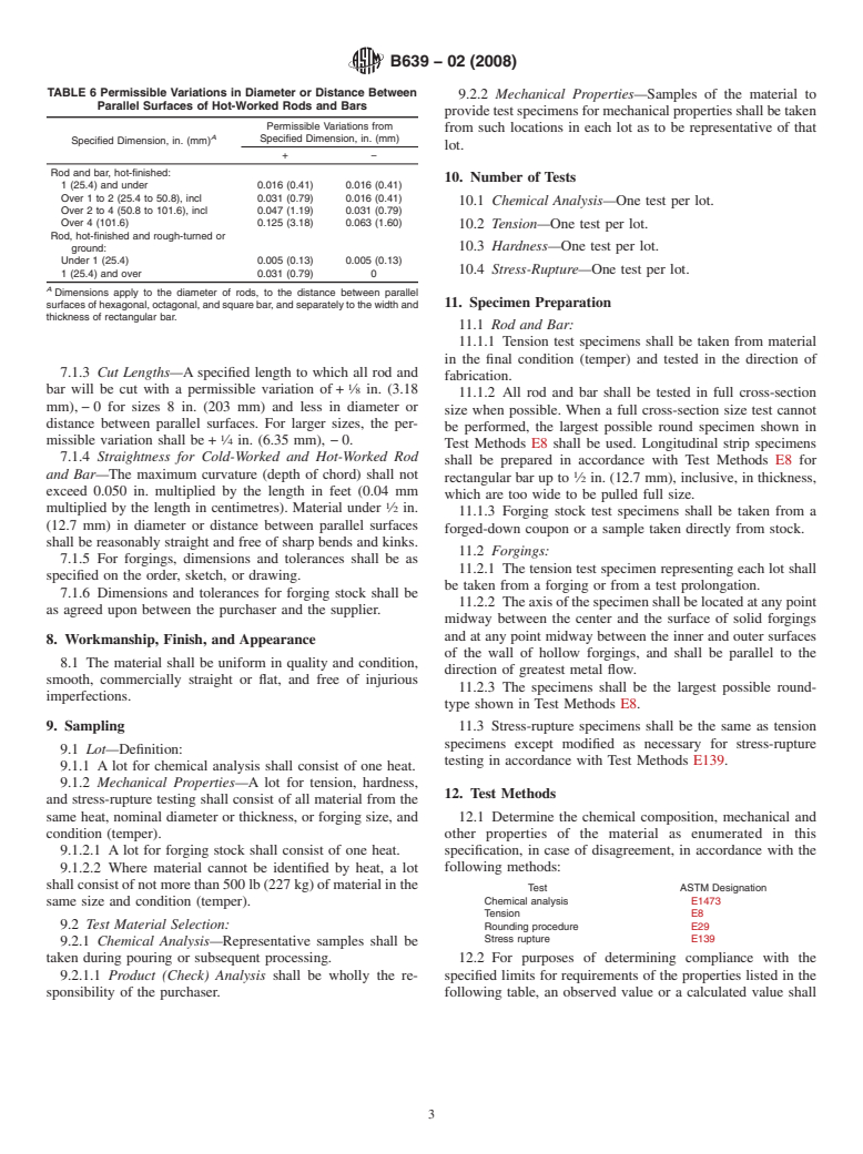 ASTM B639-02(2008) - Standard Specification for  Precipitation Hardening Cobalt-Containing Alloys (UNS R30155 and UNS R30816)    Rod, Bar, Forgings, and Forging Stock for High-Temperature Service