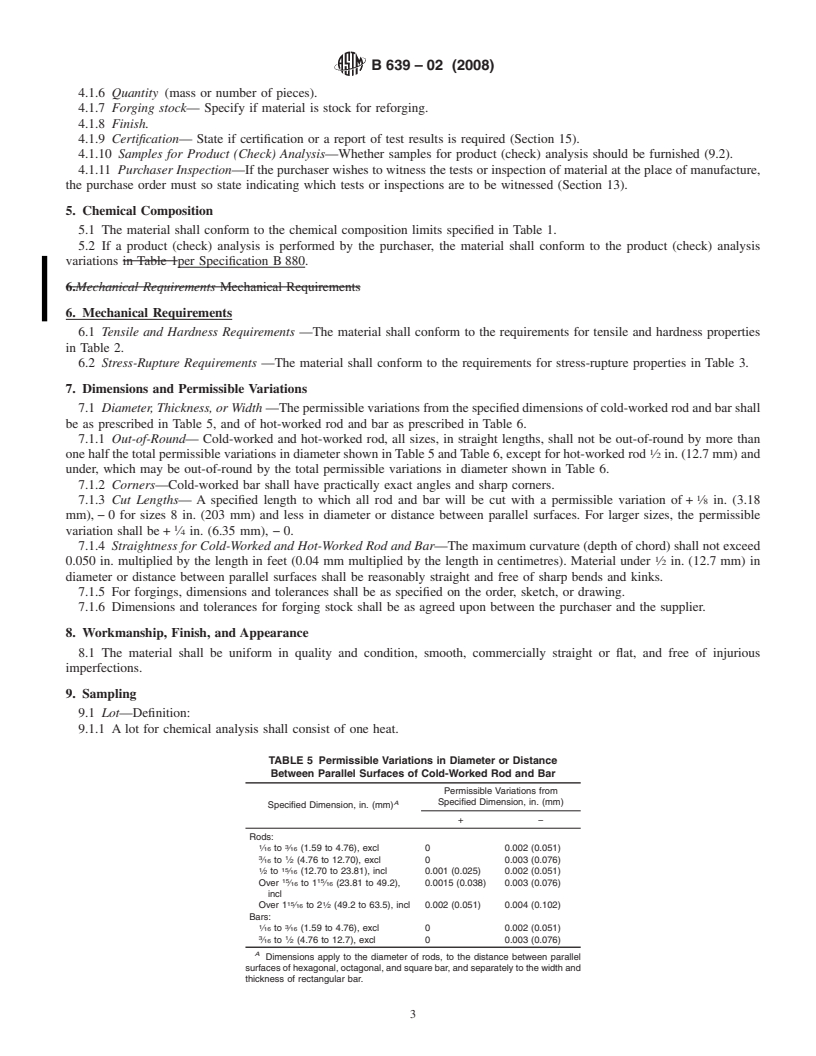 REDLINE ASTM B639-02(2008) - Standard Specification for  Precipitation Hardening Cobalt-Containing Alloys (UNS R30155 and UNS R30816)    Rod, Bar, Forgings, and Forging Stock for High-Temperature Service