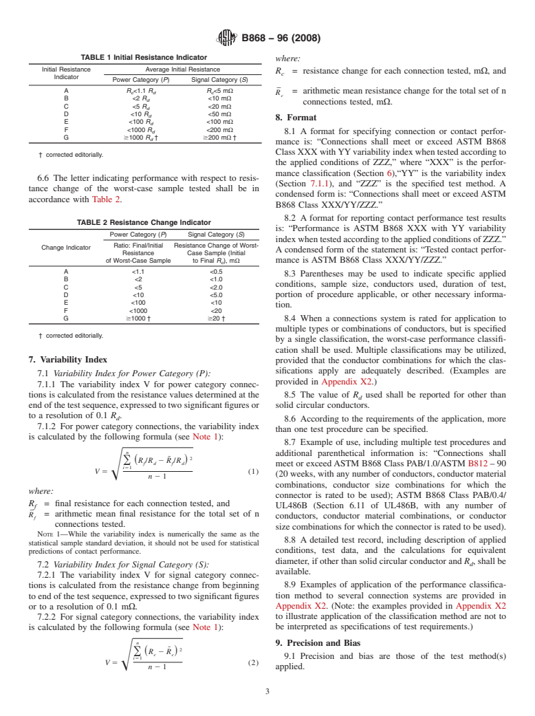 ASTM B868-96(2008) - Standard Practice for  Contact Performance Classification of Electrical Connection Systems