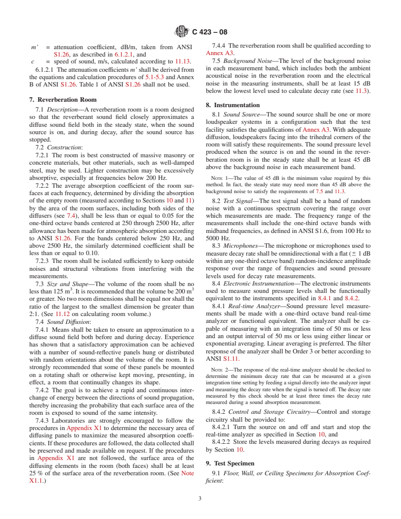 ASTM C423-08 - Standard Test Method for  Sound Absorption and Sound Absorption Coefficients by the Reverberation Room Method