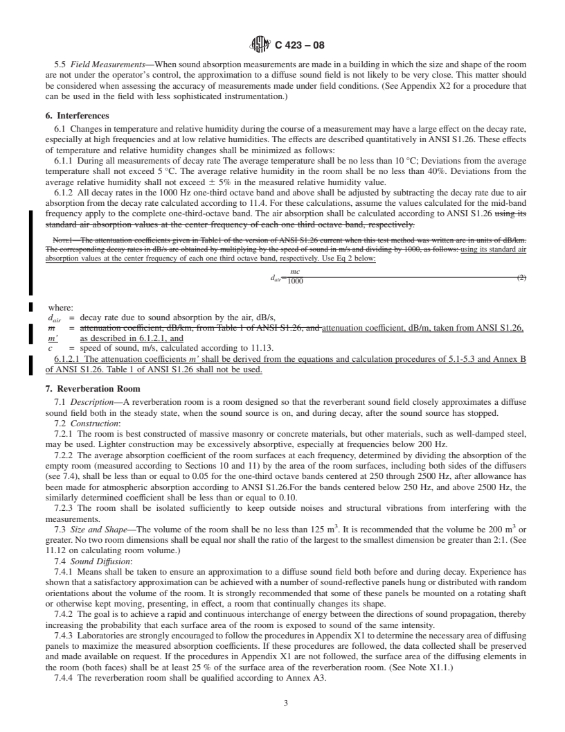 REDLINE ASTM C423-08 - Standard Test Method for  Sound Absorption and Sound Absorption Coefficients by the Reverberation Room Method