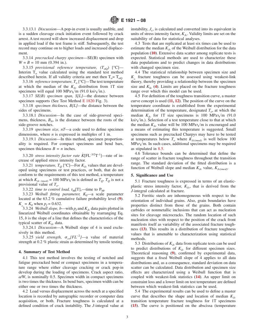 ASTM E1921-08 - Standard Test Method for Determination of Reference Temperature, <span class="bdit">T<sub>o</sub></span>, for Ferritic Steels in the Transition Range