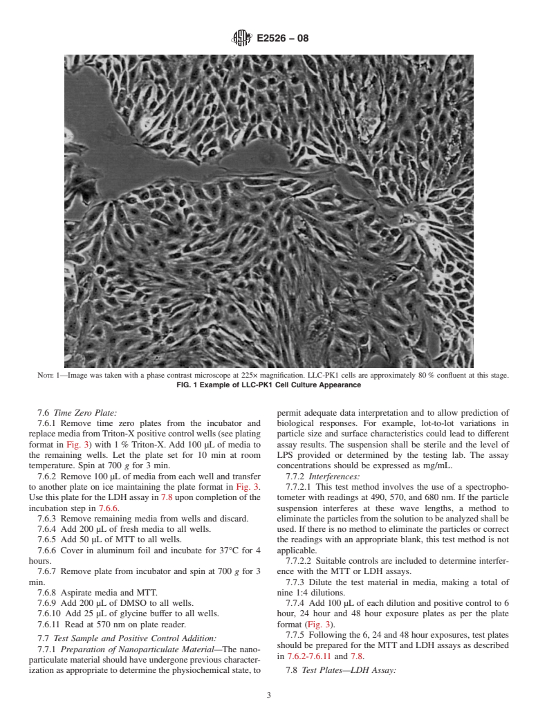 ASTM E2526-08 - Standard Test Method for Evaluation of Cytotoxicity of Nanoparticulate Materials in Porcine Kidney Cells and Human Hepatocarcinoma Cells