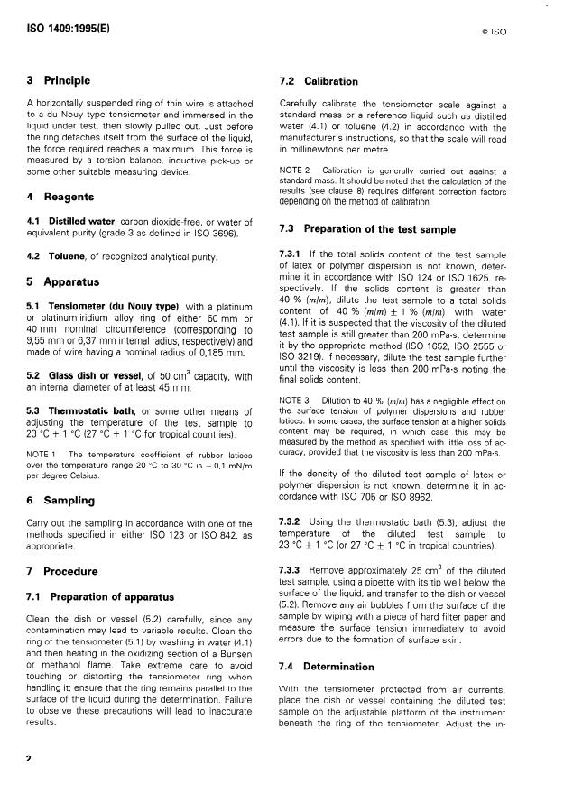 ISO 1409:1995 ISO 1409:1995 - Plastics/rubber -- Polymer dispersions and rubber latices (natural and synthetic) -- Determination of surface tension by the ring method - Page 4 preview