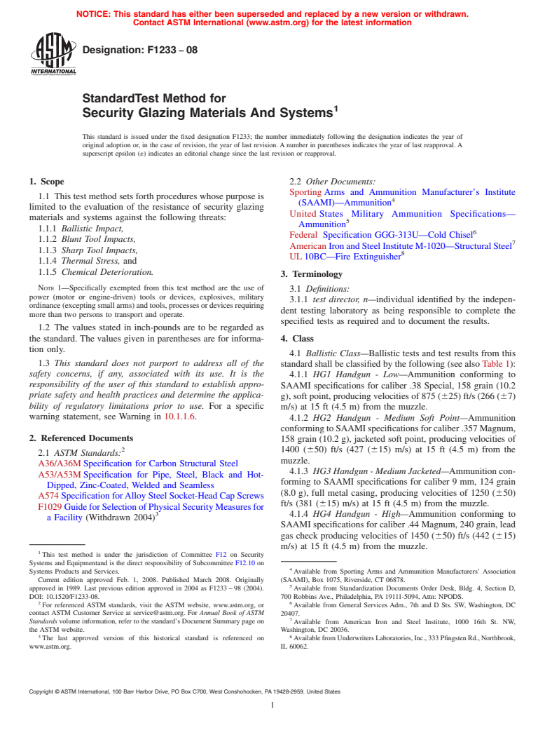 ASTM F1233-08 - Standard Test Method for Security Glazing Materials And Systems