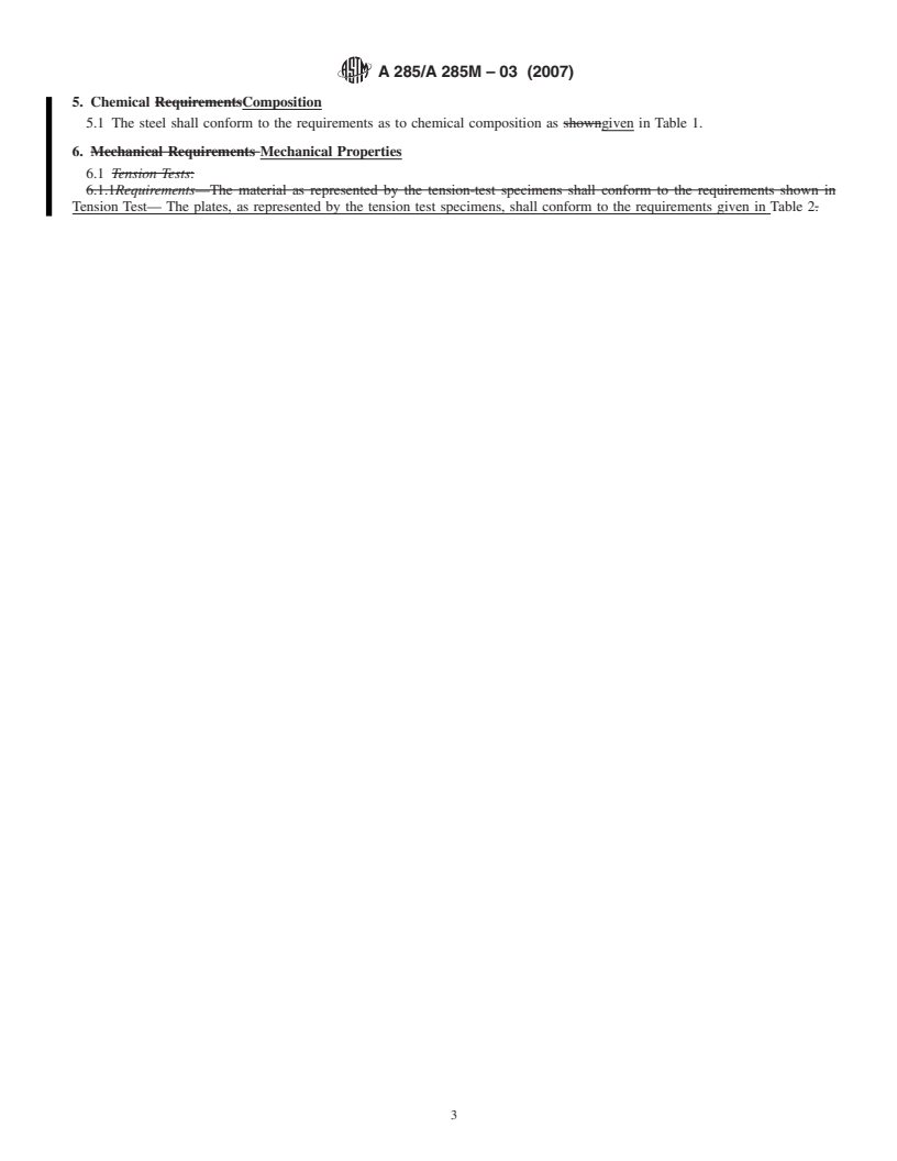 REDLINE ASTM A285/A285M-03(2007) - Standard Specification for  Pressure Vessel Plates, Carbon Steel, Low- and Intermediate-Tensile Strength