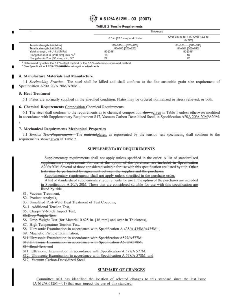 REDLINE ASTM A612/A612M-03(2007) - Standard Specification for  Pressure Vessel Plates, Carbon Steel, High Strength, for Moderate and Lower Temperature Service