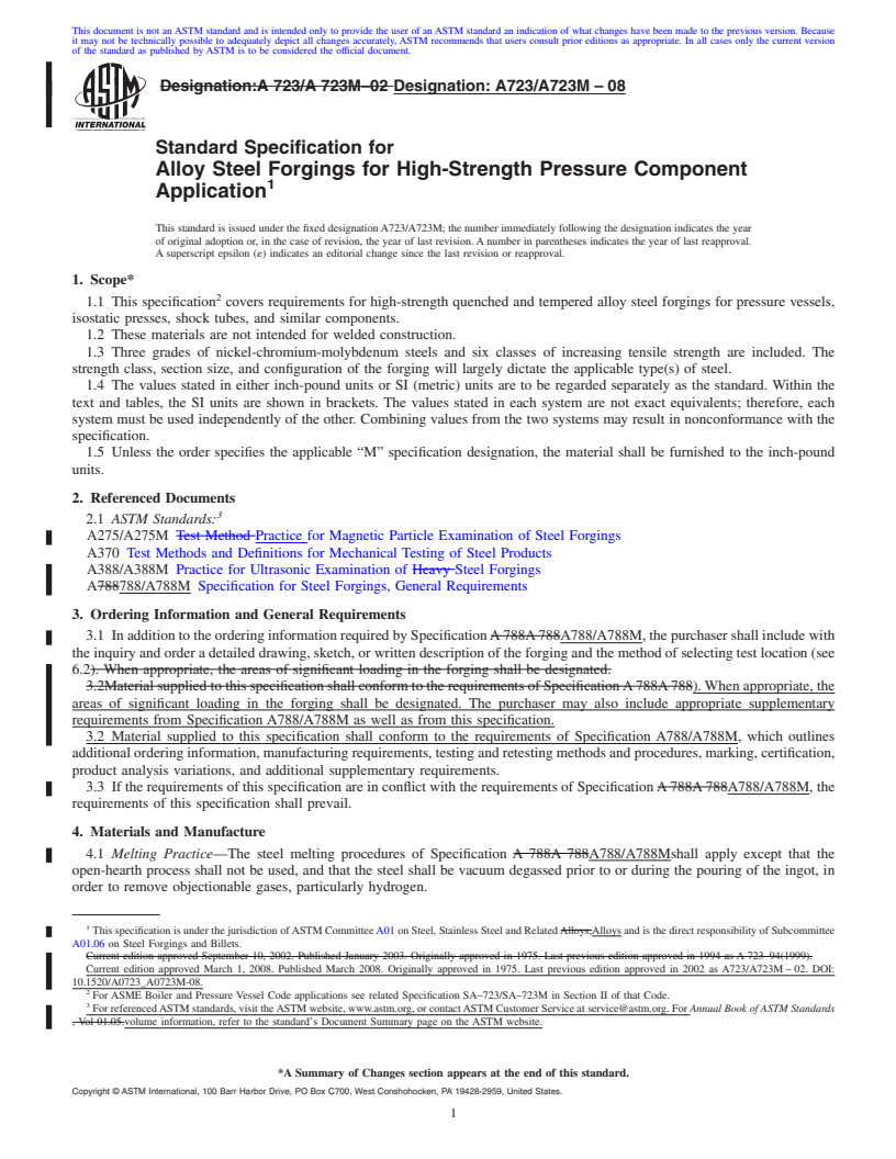 REDLINE ASTM A723/A723M-08 - Standard Specification for  Alloy Steel Forgings for High-Strength Pressure Component Application