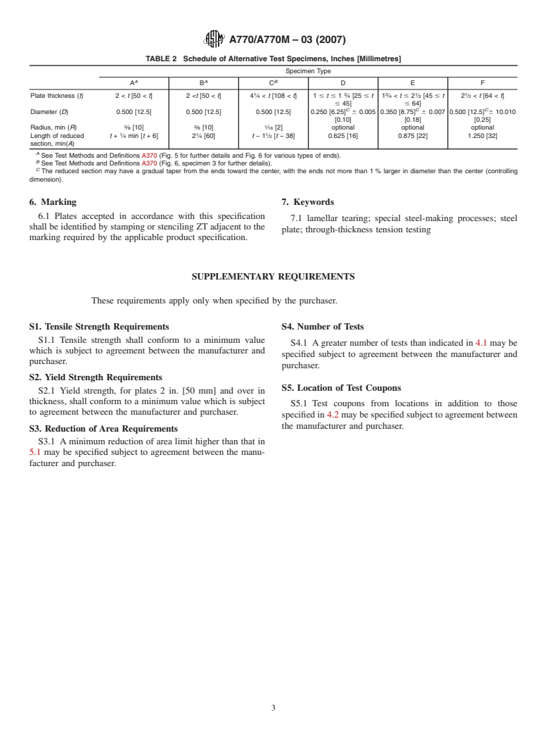 ASTM A770/A770M-03(2007) - Standard Specification for Through-Thickness Tension Testing of Steel Plates for Special Applications