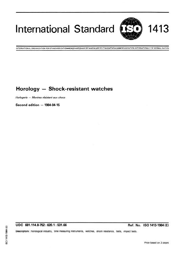 ISO 1413:1984 - Horology -- Shock-resistant watches