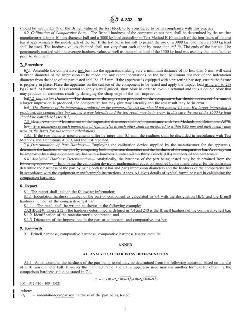 REDLINE ASTM A833-08 - Standard Practice for  Indentation Hardness of Metallic Materials by Comparison Hardness Testers