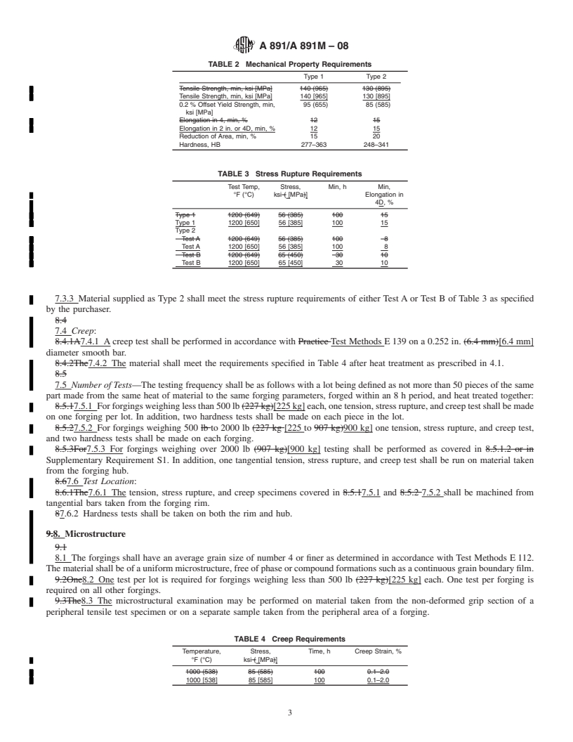 REDLINE ASTM A891/A891M-08 - Standard Specification for Precipitation Hardening Iron Base Superalloy Forgings for Turbine Rotor Disks and Wheels