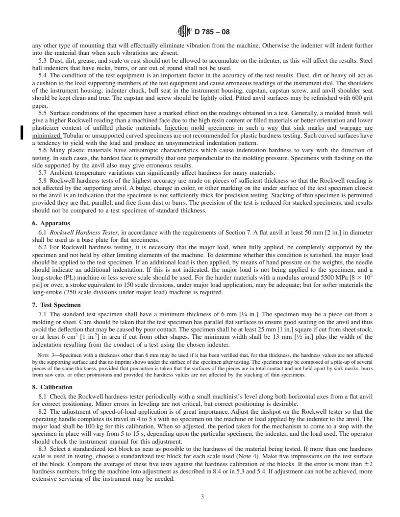 REDLINE ASTM D785-08 - Standard Test Method for Rockwell Hardness of Plastics and Electrical Insulating Materials