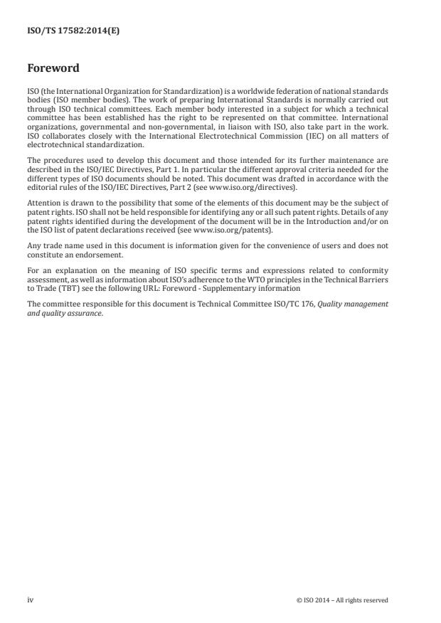 ISO/TS 17582:2014 ISO/TS 17582:2014 - Quality management systems -- Particular requirements for the application of ISO 9001:2008 for electoral organizations at all levels of government - Page 4 preview