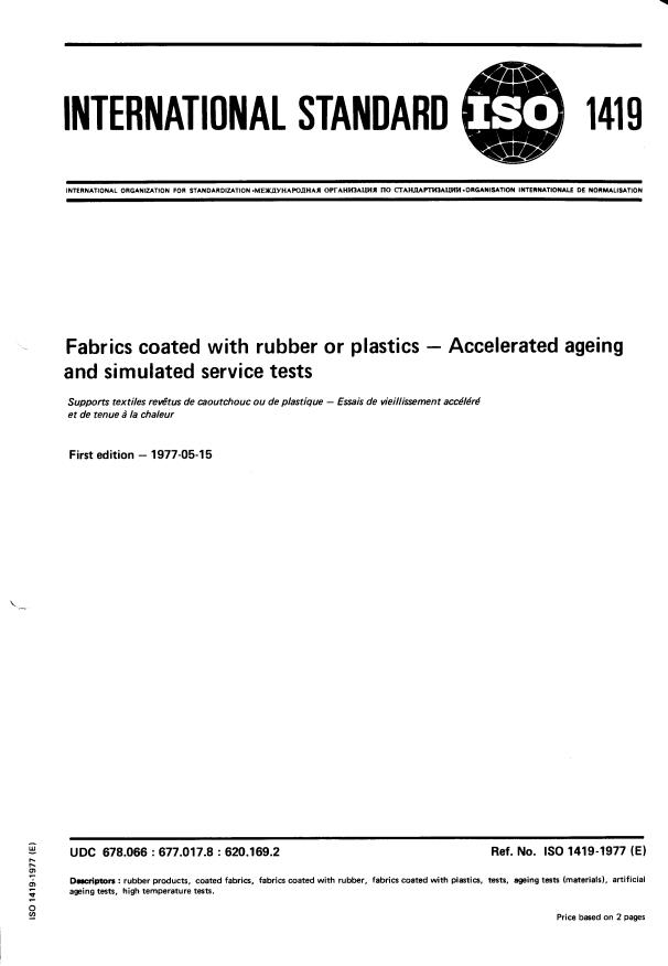 ISO 1419:1977 - Fabrics coated with rubber or plastics -- Accelerated ageing and simulated service tests