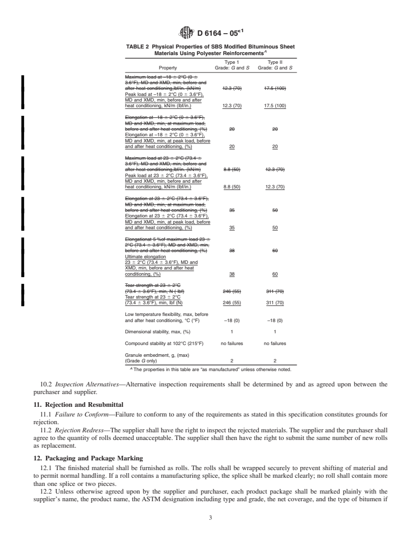 REDLINE ASTM D6164-05e1 - Standard Specification for Styrene Butadiene Styrene (SBS) Modified Bituminous Sheet Materials Using Polyester Reinforcements