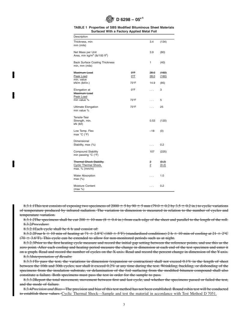 REDLINE ASTM D6298-05e1 - Standard Specification for Fiberglass Reinforced Styrene-Butadiene-Styrene (SBS) Modified Bituminous  Sheets with a Factory Applied Metal Surface