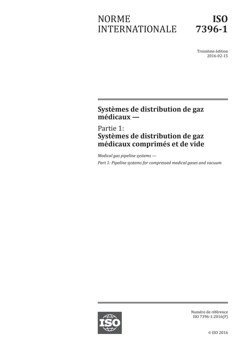 ISO 7396-1:2016 - Systemes de distribution de gaz médicaux