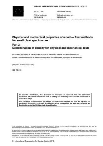 ISO 13061-2:2014 - Physical and mechanical properties of wood -- Test methods for small clear wood specimens