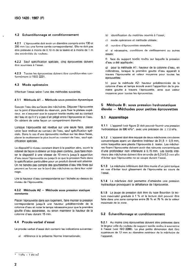 ISO 1420:1987 ISO 1420:1987 - Supports textiles revetus de caoutchouc ou de plastique -- Détermination de la résistance a la pénétration de l'eau - Page 4 preview