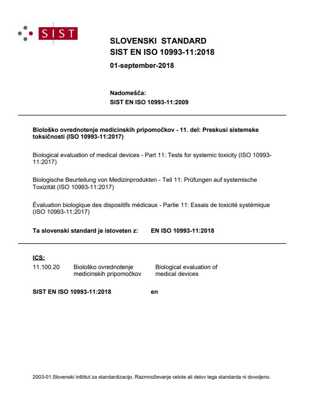 EN ISO 10993-11:2018 - natisnjeno za čitalnico