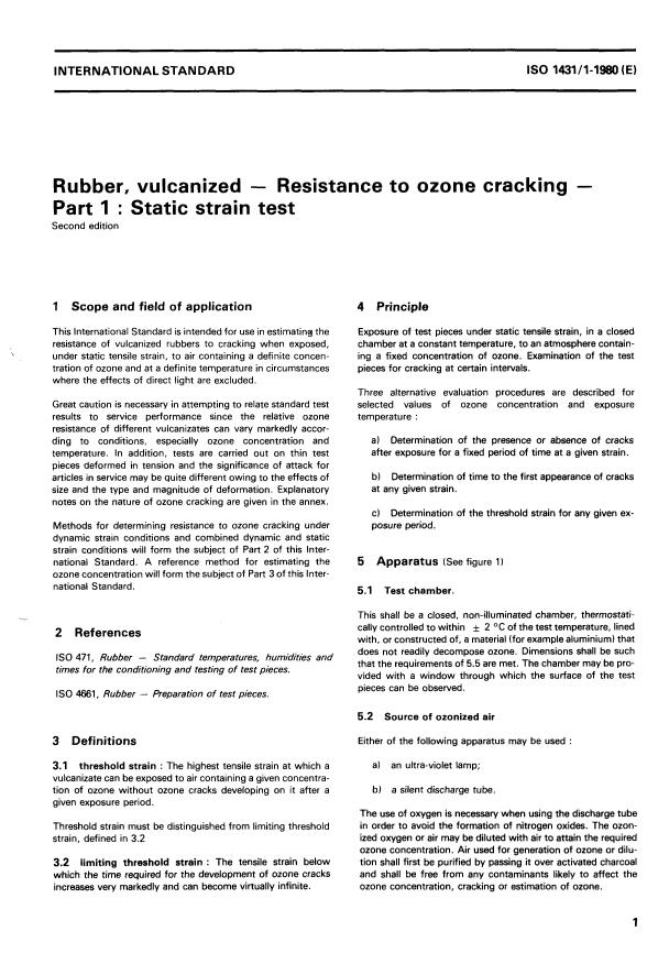 ISO 1431-1:1980 - Rubber vulcanized -- Resistance to ozone cracking