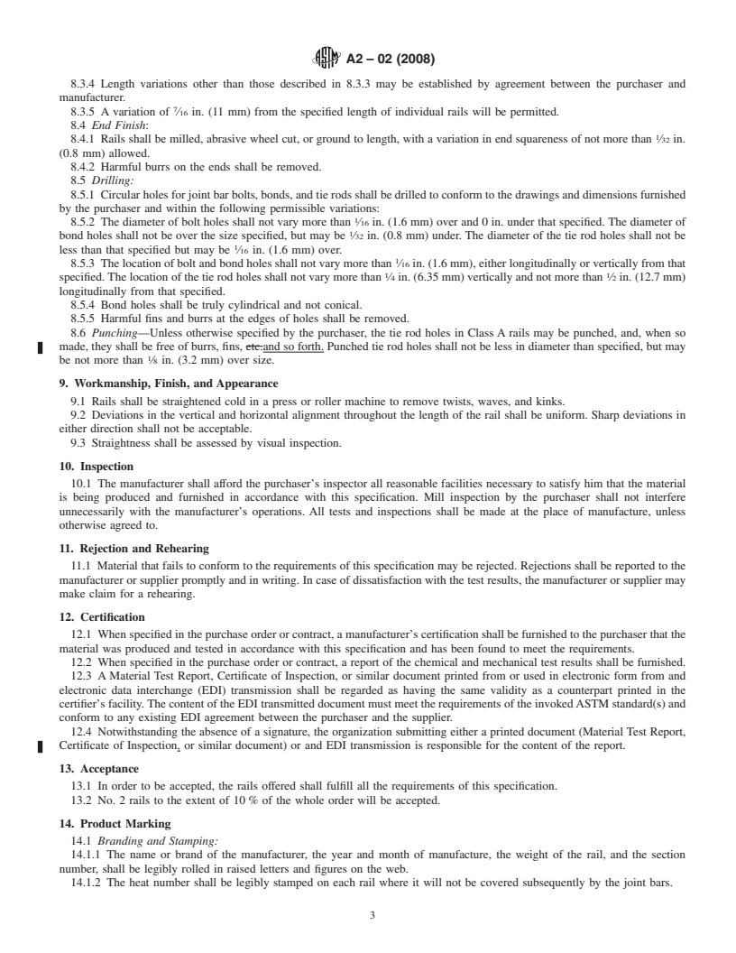 REDLINE ASTM A2-02(2008) - Standard Specification for  Carbon Steel Girder Rails of Plain, Grooved, and Guard Types