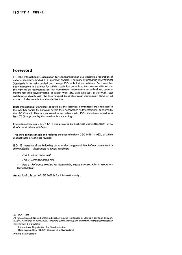 ISO 1431-1:1989 ISO 1431-1:1989 - Rubber, vulcanized or thermoplastic -- Resistance to ozone cracking - Page 2 preview