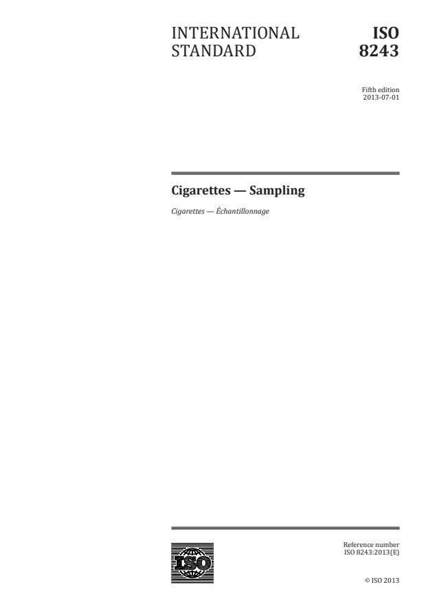 ISO 8243:2013 - Cigarettes -- Sampling
