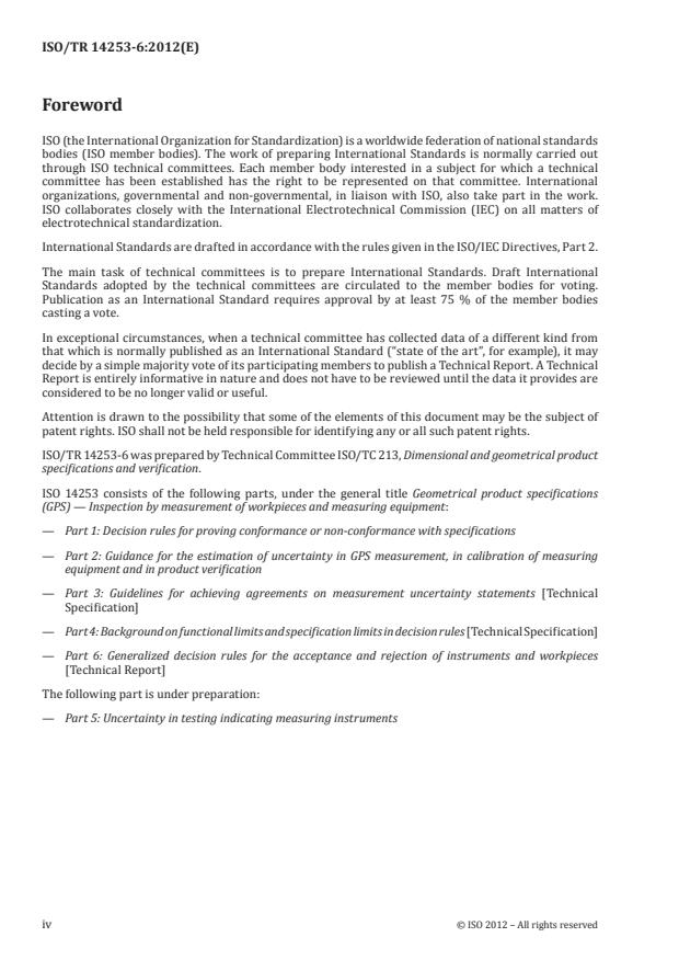 ISO/TR 14253-6:2012 ISO/TR 14253-6:2012 - Geometrical product specifications (GPS) -- Inspection by measurement of workpieces and measuring equipment - Page 4 preview