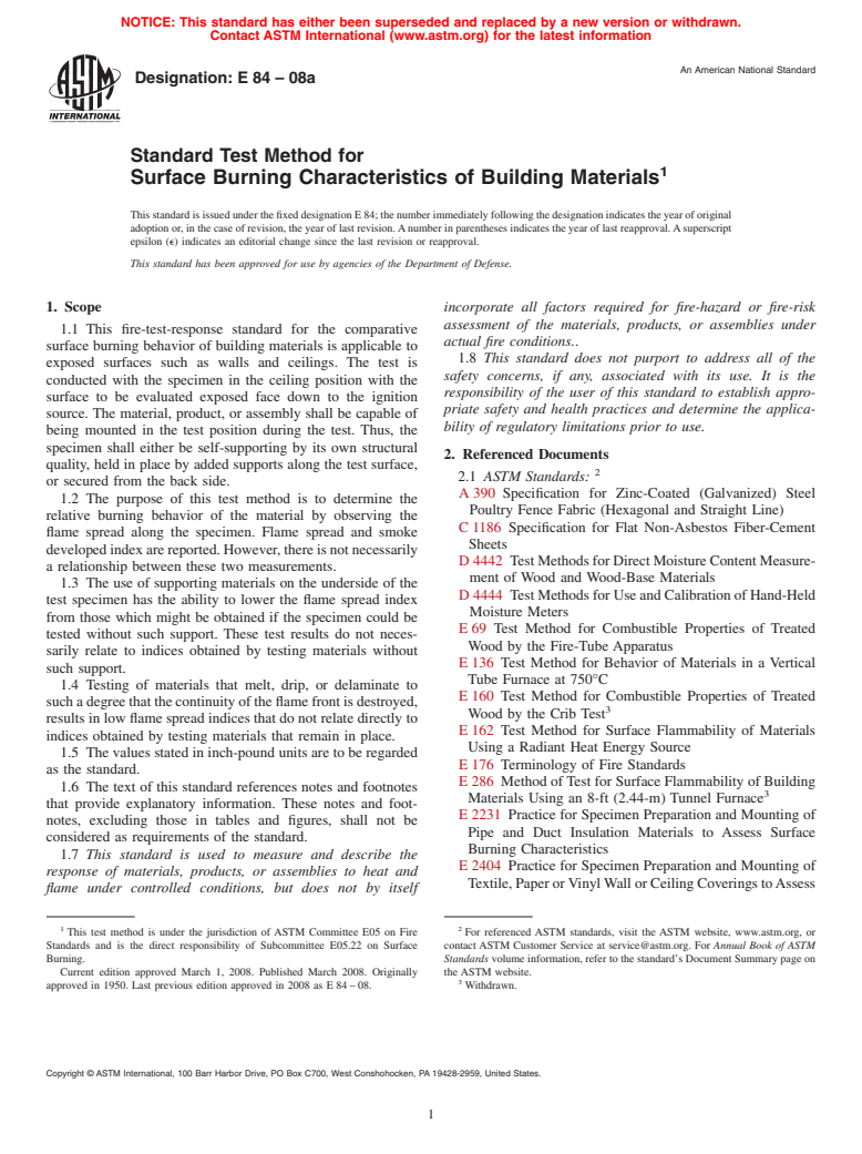 ASTM E84-08a - Standard Test Method for  Surface Burning Characteristics of Building Materials