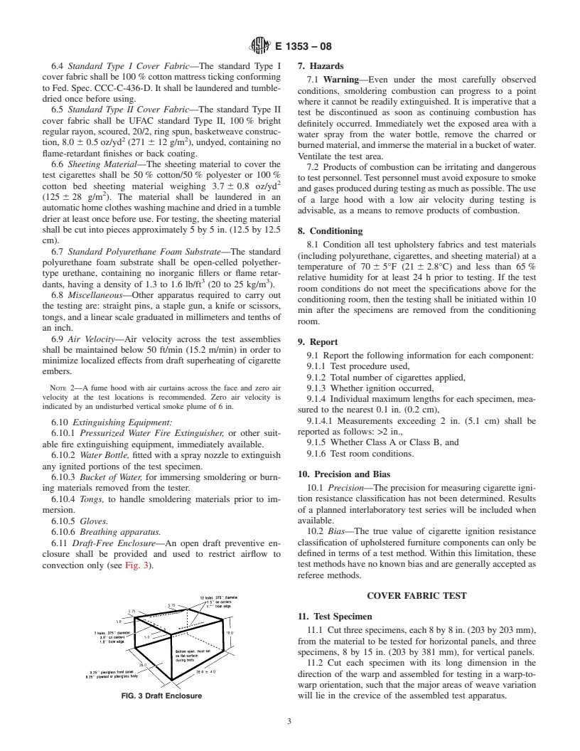 ASTM E1353-08 - Standard Test Methods for Cigarette Ignition Resistance of Components of Upholstered Furniture