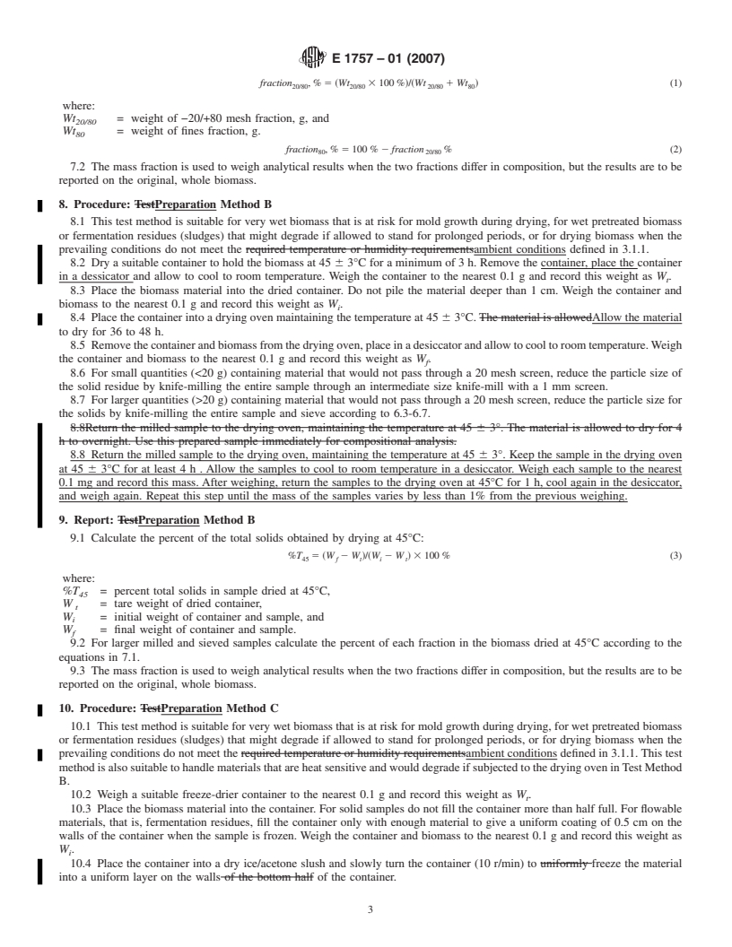 REDLINE ASTM E1757-01(2007) - Standard Practice for  Preparation of Biomass for Compositional Analysis