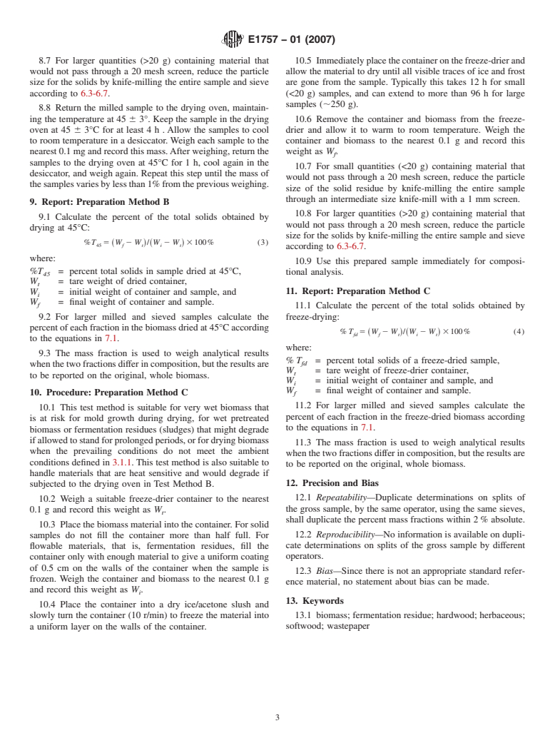 ASTM E1757-01(2007) - Standard Practice for  Preparation of Biomass for Compositional Analysis