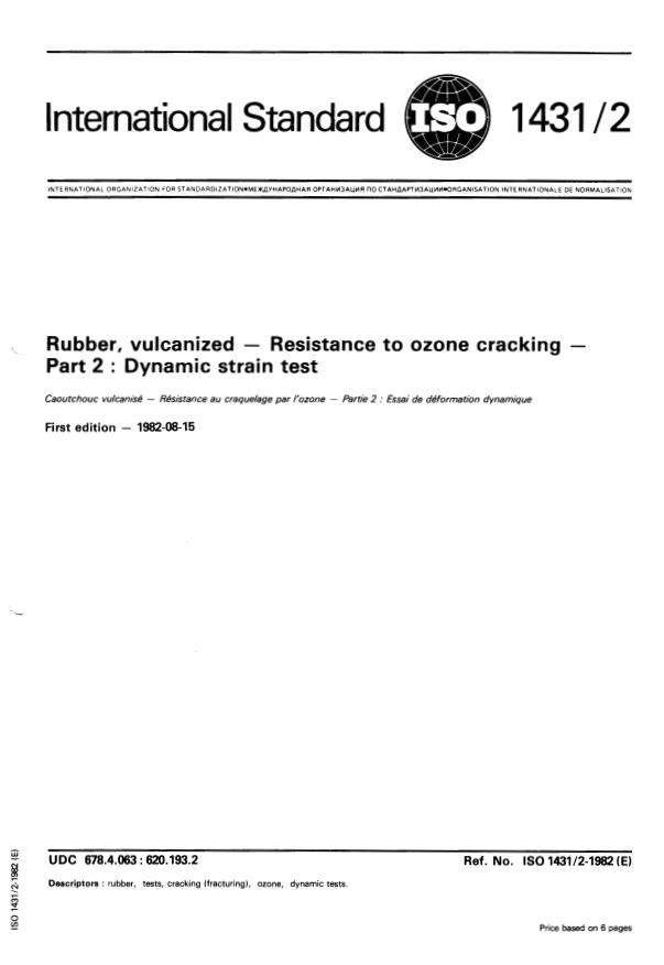 ISO 1431-2:1982 - Rubber, vulcanized -- Resistance to ozone cracking