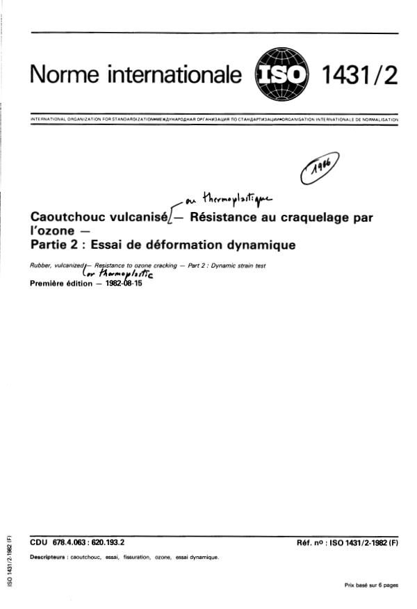 ISO 1431-2:1982 - Caoutchouc vulcanisé -- Résistance au craquelage par l'ozone